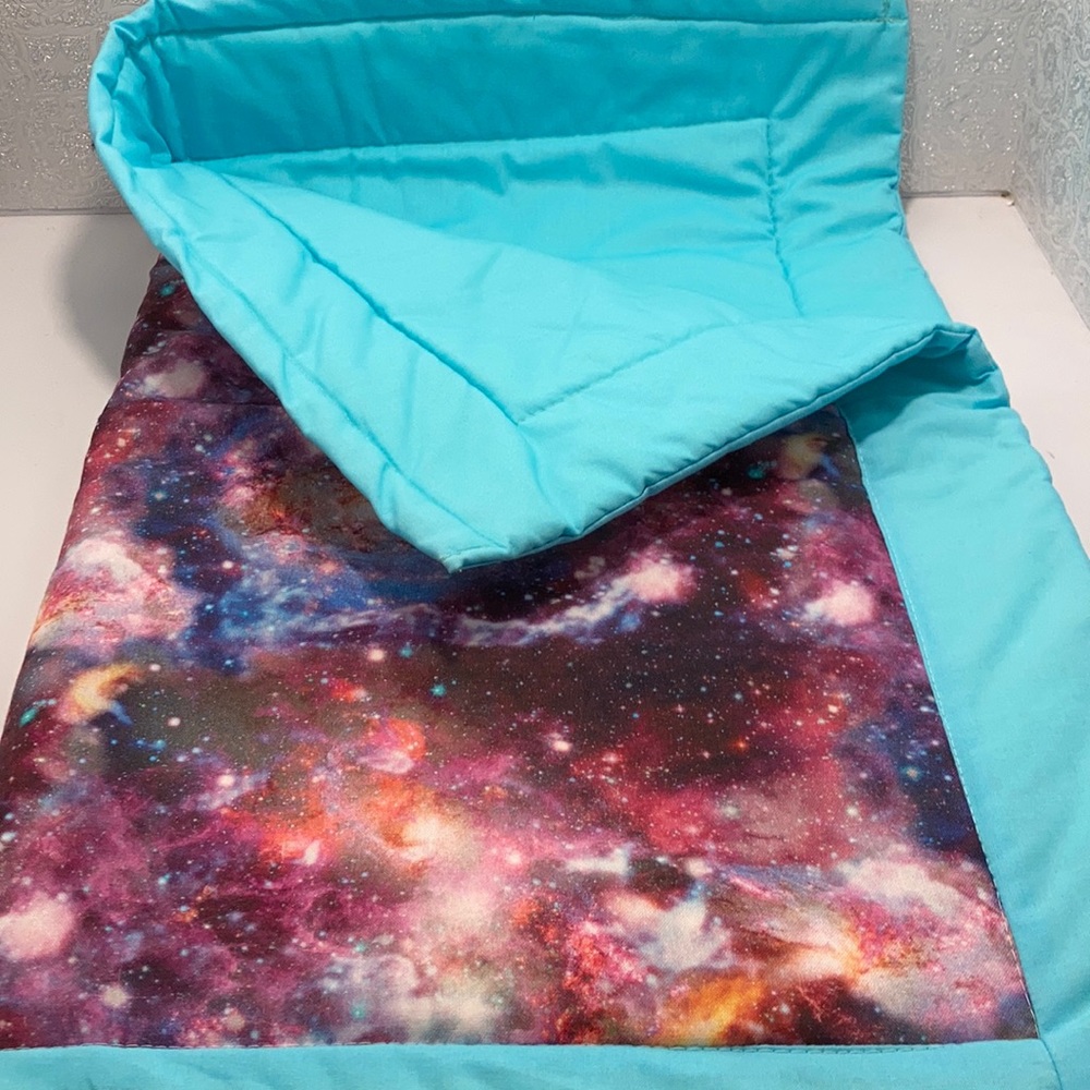 18” doll blanket galaxy cotton with aqua border